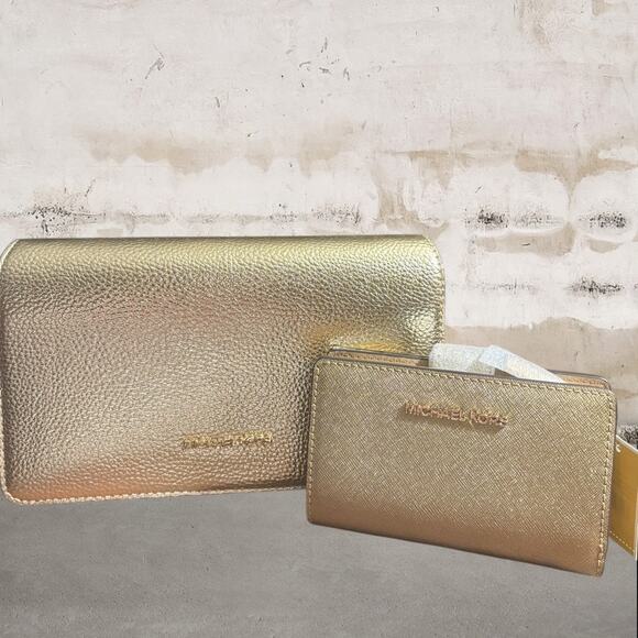 Michael Kors NWT Jet Set Travel Medium Metallic Crossbody Bag & Wallet - Picture 3 of 8